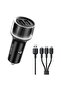 HighWay 15 Dual USB Car Charger 15.5W with 3-in-1 Charging Cable, LED Light Ring, Black