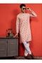 Mens Printed Cotton Kurta Set with All Over Thread Work