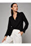 Women's Black Long Sleeve Shirt Buttoned Slim Fit Textured Fabric Office Casual Shirt - 2
