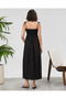 Women's Long Dress - Plain Women's Long Comfortable Stylish Black Dress - Shoulder Straps with Ruched Details - 2