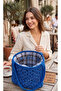 Special Design Cobalt Blue Lined and Snap Fastened Hand Knitted Daily Bag - 2