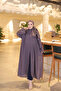 Navy Blue Slit Long Striped Tunic with Shawl Detail