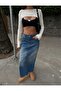 Women's Blue Slit Maxi Denim Skirt High Waist Long Jeans Skirt Vintage - 5