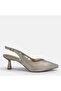 Large Size Gold Crocodile Patterned Open-Back Goblet Heeled Stiletto - 2