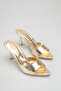 Women's Heeled Slippers – Mirrored Metallic Open Toe Thin Heel Evening Dress Slippers 9 cm