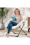 Folding reclining armchair with comfortable cushion and metal frame, suitable for indoor and outdoor use, in living rooms, studies, bedrooms and gardens (White) - 3