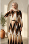 Bürümcük Fabric Zigzag Patterned Hijab Dress 0580A-03 Brown Black - 2