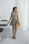 Women's Halter Neck Mini Dress Backless Waist Cinched Summer Chic Casual Dress - 6