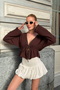 Trok Detailed Drawstring Waist Tie Muslin Blouse - Brown-Brown - L - 3