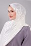 Ecru Geometric Pattern Deluxe Devore Shawl - 2