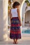 Navy Blue Tie-Waist Allover Printed Casual Cotton Long Wrap Woven Skirt 102 70 - 6
