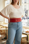 Plus Size Red Women's Belt with Wide Corset Look and Double Buckle - 3