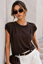 Women's Brown Cotton Modal Crew Neck T-Shirt - Short Sleeve Blouse with Accessory Detail