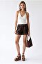 2189 Women's High Waist Floral Lace Lined Pleated Shorts Coffee - 5