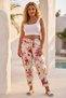 Italian Ecru Lycra Floral Printed Elastic and Tie-Waist Narrow Leg Woven Trousers with Pockets 97 60 - 4