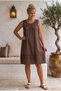 Brown Lace Collar Sleeveless Lined Skirt Embroidered Casual Cotton Woven Dress 102 55 - 7