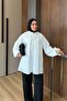 Women's Collar Tie Flower Embroidery Detail Half Buttoned Tunic White - 2