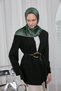 Polyester Blended Shiny Scarf Green Ethnic Patterned Shiny Textured 90X90 - 2