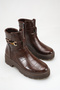 S240 Women's Crocodile Patterned Serrated Thick Sole Zippered Buckle Ankle Boots