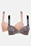 Women 2 Pack Animal Print Padded Underwired Push Up Bra, Multicolor - 6