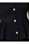 Black Textured Fitted Peplum Top - 3
