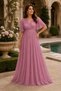 Women's Short Sleeve Tulle Sleeve Double Breasted Collar Lycra Stretchy Glitter Lined Stylish Comfortable Long Powder Evening Dress - 5