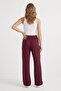 Women's Plum Color Elastic Waist Lace-Up Wide Leg Pants - 4