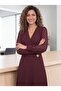 Double Crepe Fabric Chiffon Sleeves Double Breasted Collar Belted Evening Dress Burgundy 36-42 25263 - 5