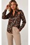 Women's Leopard Patterned Cotton Satin Relax Fit Shirt - 2