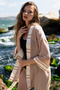 100% Cotton Cinnamon Short Beach Kimono - Striped Collar Detailed Belted Summer Pareo