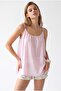 2195 Women's Lined Strappy Modal Gathered Casual Blouse Pink - 2