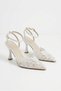 White Mesh Ankle Strap Pointed Toe Women's Heeled Evening Dress Shoes