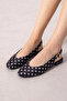 Sanremo Black Satin Polka Dot Ballerinas with Gold Buckle and Open Back - 2