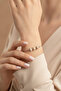 Adjustable Chain Detailed Natural Stone Look Cream Beaded Gray Tone Bracelet - 2