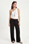 Women's New George Linen Blend Loose Cut Woven Black Trousers