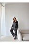 Women's Denim Fabric Embroidered Front Oversize Shirt and Pants Set - 6