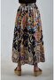 Navy Blue Mosaic Patterned Skirt with Elastic Waist - 4