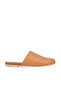 Tan Dark Leather Women's Flat Slippers