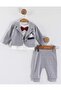 Baby Boy 3-Piece Set with Bow Tie and Jacket, Gray, 0-3 Months, Cotton - 2