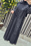 Women's Clothing Plus Size Polka Dot Jacquard Printed Double Evening Dress with Necklace - 5