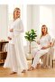 New Season Ecru Double-Breasted Collar Short Sleeve Design Flounced Maternity Long Dress Pajama Set 3-Piece Set - 5