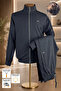 Smoked Stand Collar Tracksuit Set with Stripe Detail, Lined Inside, Standard Fit, Zipper Pockets, Cotton Steel Interlock Fabric, Men's