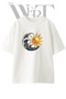 Sun Wave Design Printed Unisex White Oversize T-Shirt