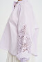 Women's Blouse with Openwork Lace Detail on the Sleeves and High Collar - 2