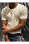 San Loe Men's Slim Fit Lycra Henley Collar Short Sleeve T-Shirt - Buttoned Stretch Fabric - 3