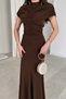 Women's Draped High Collar Fish Model Maxi Length Dress - 2