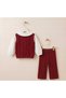 Girl's Knitwear Vest and Trousers Set with Cherry Collar Shirt, 3-Piece Set, Burgundy, 2-5 Years - 4