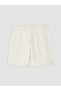 Beige Striped Women's Muslin Shorts with Elastic Waist - 6