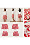Red and White Abstract Print High-Waist Shorts - 4