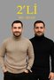 Men's Ribbed Sweater Full Turtleneck Knitwear Set of 2 Beige-Black